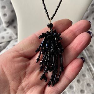 BLACK BEADS & CRYSTALS On SEED BEAD NECKLACE